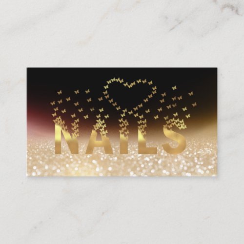 Luxury glittery gold butterflies nails logo business card