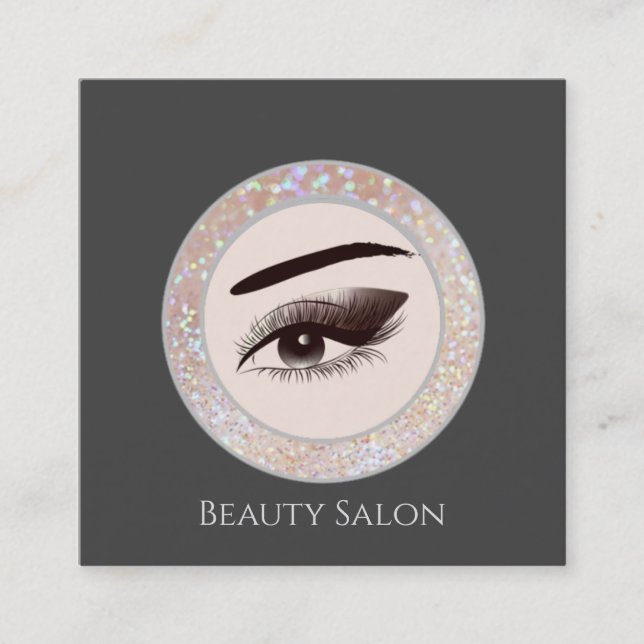 Luxury glittery sparkle circle frame makeup eye square business card (Front)