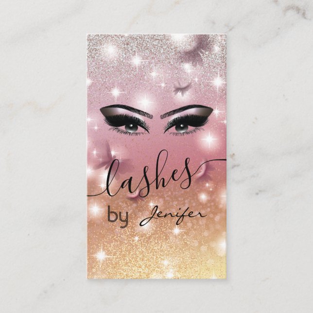 Luxury glittery sparkling butterfly lashes makeup business card (Front)