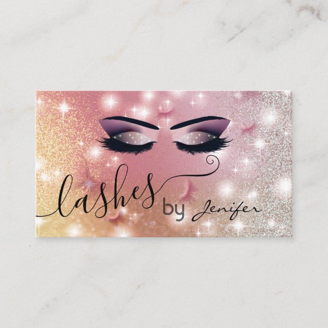 Luxury glittery sparkling butterfly lashes makeup business card (Front)