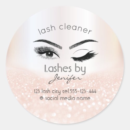 Luxury glittery wink lash extension lash cleaner classic round sticker