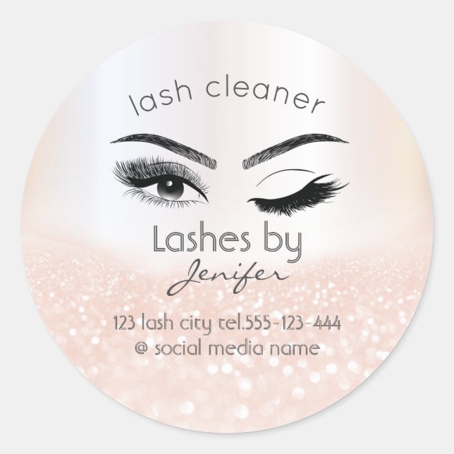 Luxury glittery wink lash extension lash cleaner classic round sticker (Front)