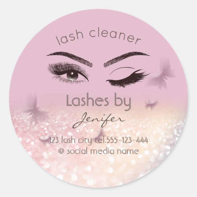 Luxury glittery wink lash extension lash cleaner classic round sticker (Front)