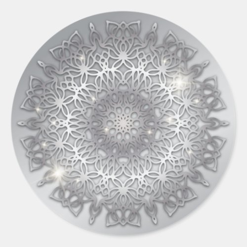 Luxury Glowing Sparkling Silver Metallic Mandala Classic Round Sticker