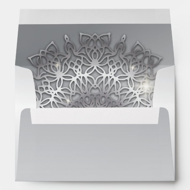 Luxury Glowing Sparkling Silver Metallic Mandala Envelope (Back (Bottom))