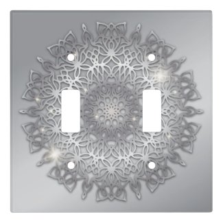 Luxury Glowing Sparkling Silver Metallic Mandala  Light Switch Cover