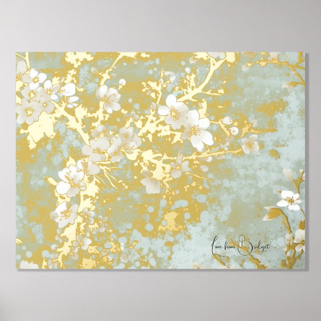 luxury gold abstract modern cherry blossom foil prints (Front)