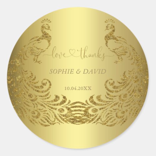 Luxury Gold Abstract Peacock Wedding Classic Round Sticker