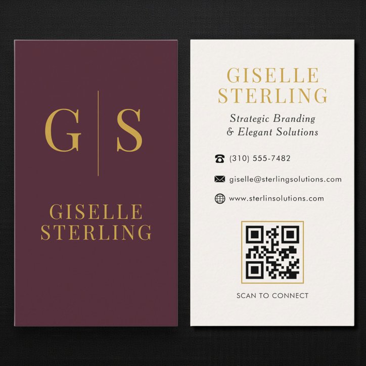 Luxury Gold Accent Burgundy QR Code Business Card