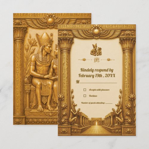 Luxury Gold Ancient Egyptian Wedding RSVP Card