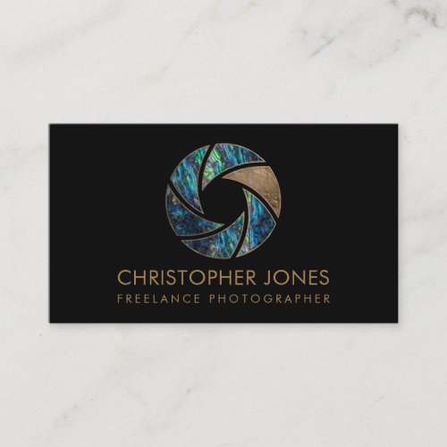 Luxury Gold and Abalone Camera Shutter Business Card