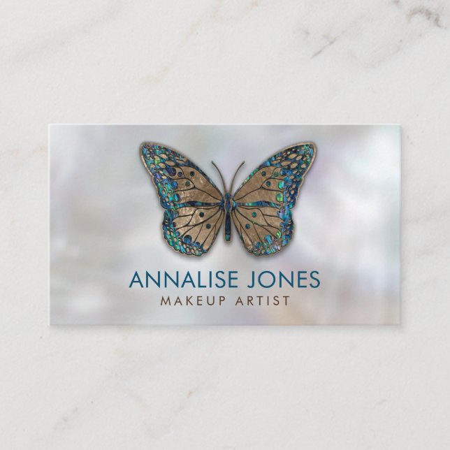 Luxury Gold and Abalone Shell  Butterfly on pearl Business Card (Front)