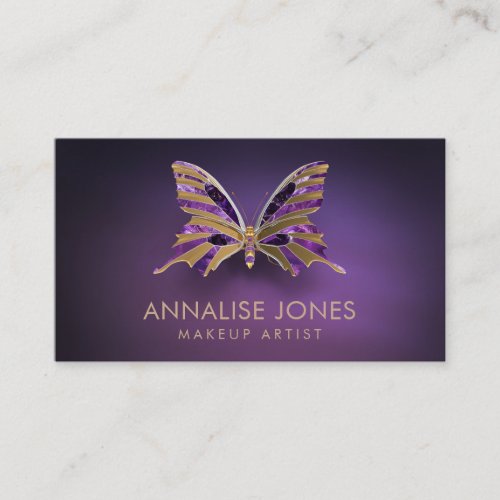 Luxury Gold and Amethyst Butterfly on purple Business Card