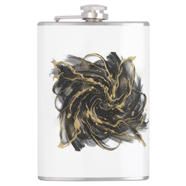 Luxury Gold and Black Abstract Marble  Flask (Front)