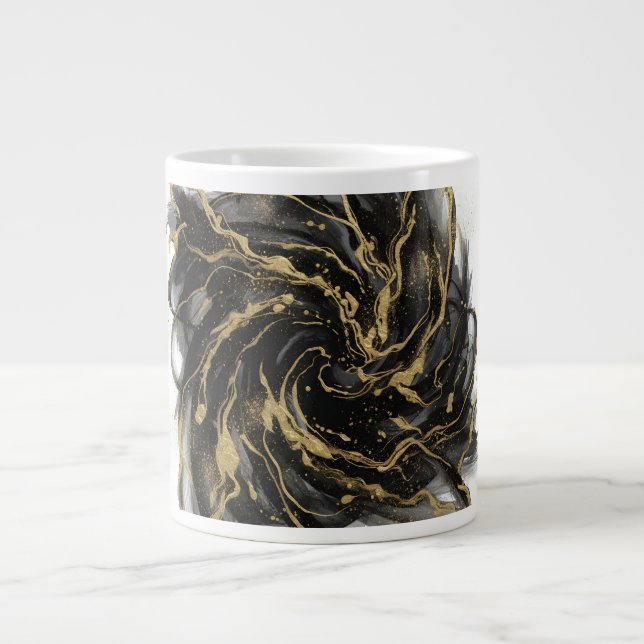 Luxury Gold and Black Abstract Marble Ink Flow Giant Coffee Mug (Front)