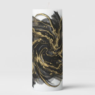 Luxury Gold and Black Abstract Marble Ink Flow Pillar Candle