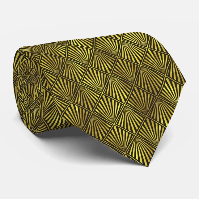 Luxury Gold and Black Art Deco Neck Tie (Rolled)