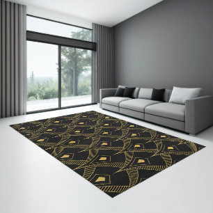 Luxury gold and black Art Deco pattern Rug