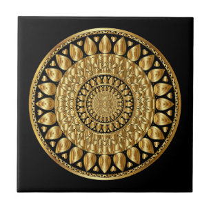Luxury Gold And Black Artistic Pattern Round Ceramic Tile