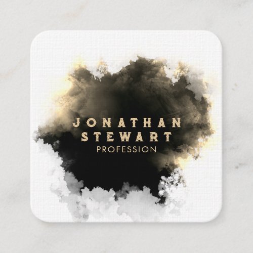 Luxury Gold and Black Brushstroke Abstract Square Business Card