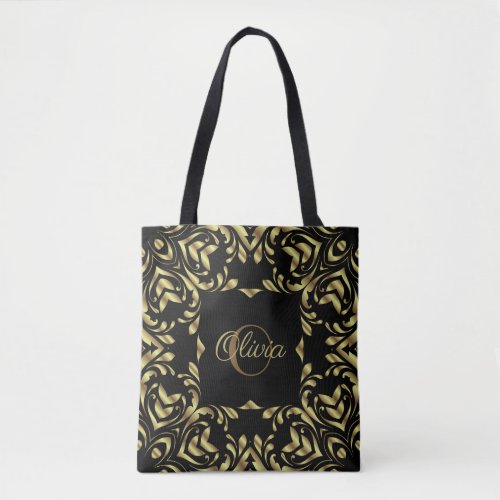 Luxury Gold And Black Elegant Fancy Baroque Border Tote Bag