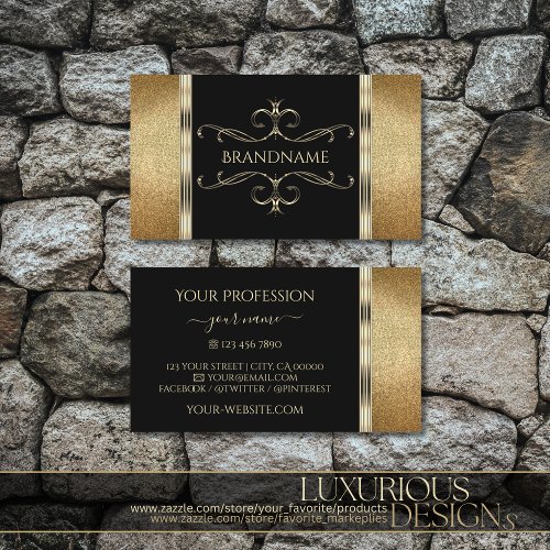 Luxury Gold and Black Golden Glitter Ornamental Business Card