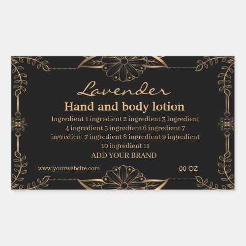 Luxury gold and black ingredients  rectangular sticker