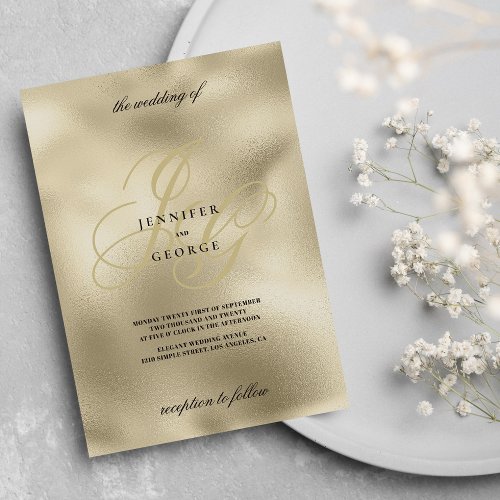 Luxury gold and black monogram initial wedding  invitation