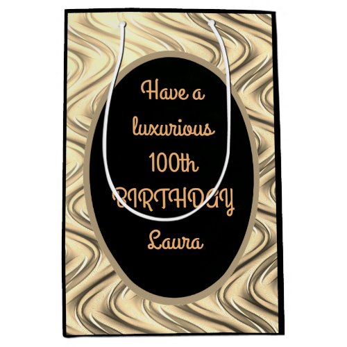 Luxury Gold and Black Personalised 100th Birthday Medium Gift Bag