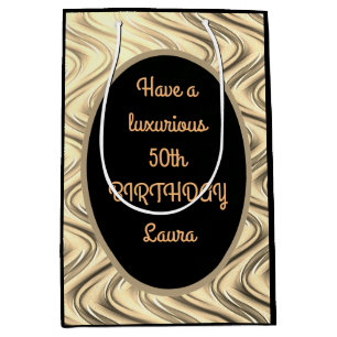 Luxury Gold and Black Personalised 50th Birthday Medium Gift Bag