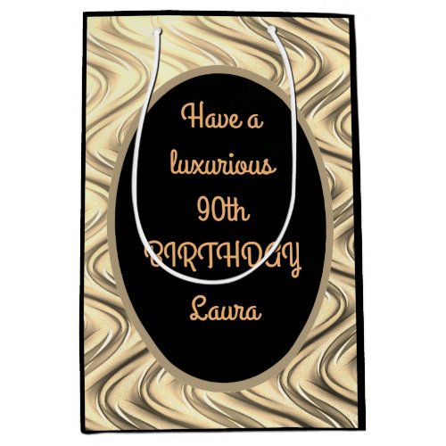 Luxury Gold and Black Personalised 90th Birthday Medium Gift Bag