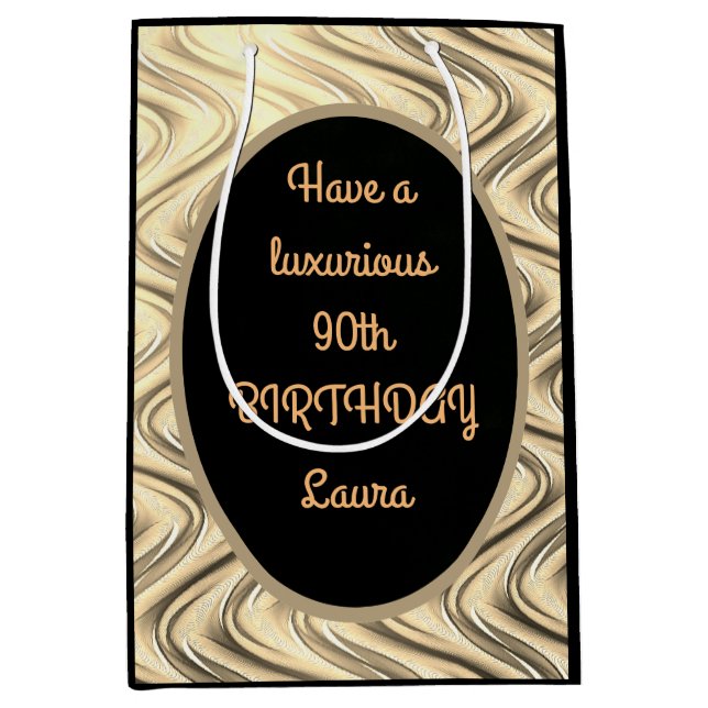 Luxury Gold and Black Personalised 90th Birthday Medium Gift Bag (Front)