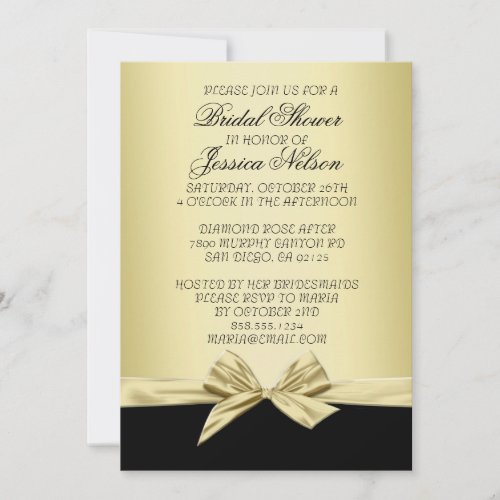 Luxury Gold and Black Ribbon Bridal Invite