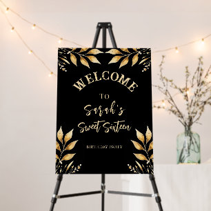 Luxury Gold and Black Sweet Sixteen Welcome Sign