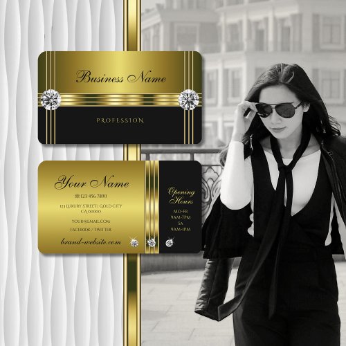 Luxury Gold and Black with Sparkling Diamonds Business Card