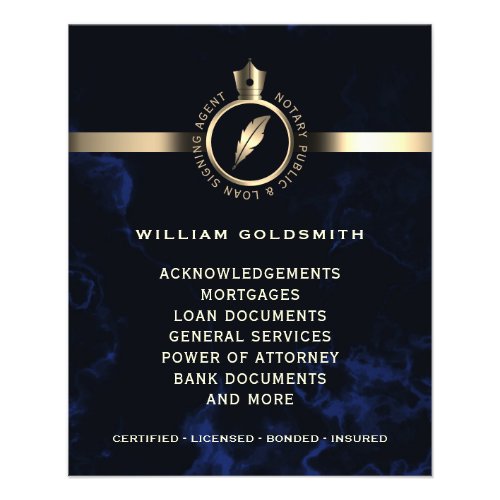 Luxury gold and blue marble notary flyer