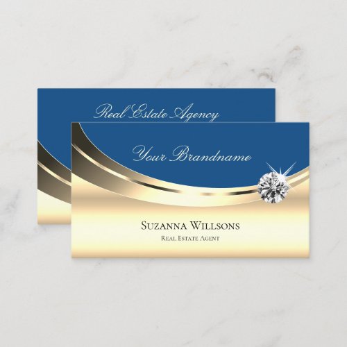 Luxury Gold and Blue with Sparkle Diamond Stylish Business Card