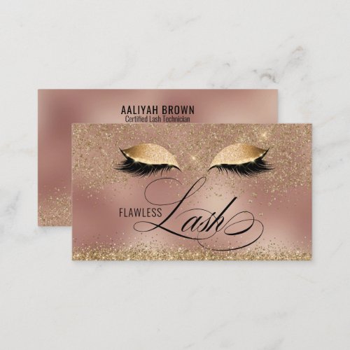 Luxury Gold and Copper Eyelash Tech Beauty Salon Business Card