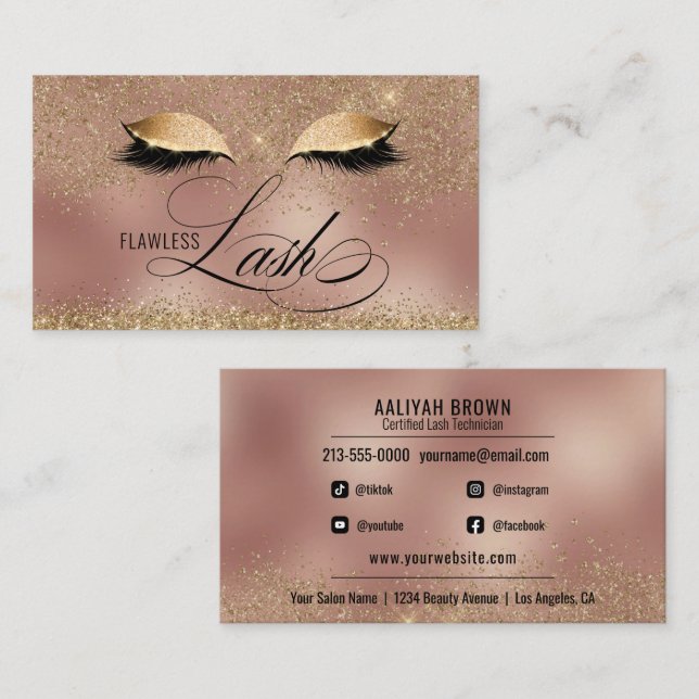 Luxury Gold and Copper Eyelash Tech Beauty Salon Business Card (Front/Back)