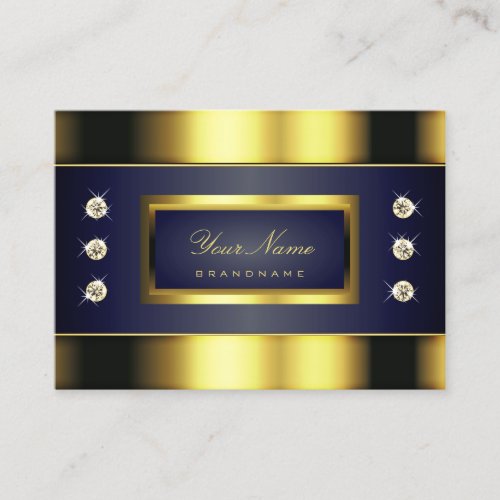 Luxury Gold and Dark Blue Gradient with Diamonds Business Card