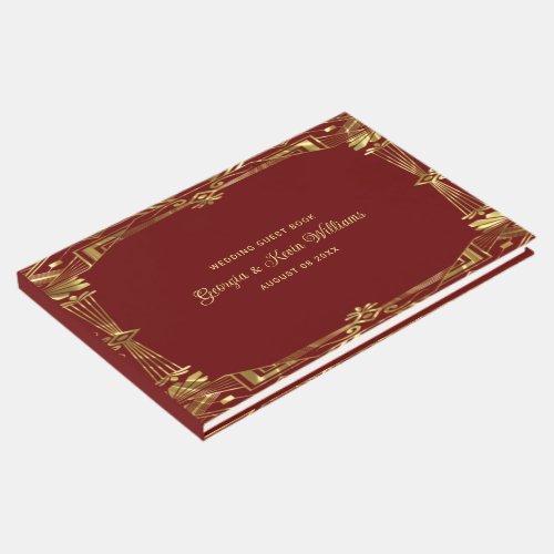 Luxury gold and dark red art deco frame guest book
