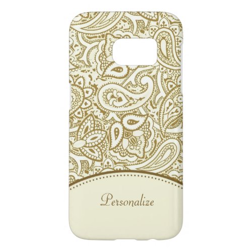 Luxury Gold and Ivory Paisley Damask With Name Samsung Galaxy S7 Case