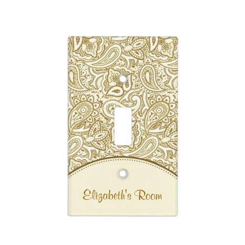 Luxury Gold and Ivory Paisley Damask With Name Light Switch Cover