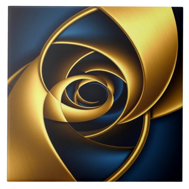 Luxury Gold and Navy Blue Spiral Abstract  Elegant Ceramic Tile (Front)