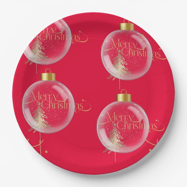 Luxury Gold and Red Christmas Paper Plates (Front)