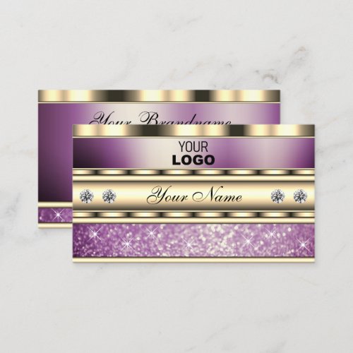 Luxury Gold and Sparkling Purple Glitter with Logo Business Card
