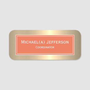 Luxury Gold and Tangerine Tango Orange Premium Name Tag