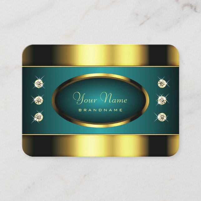 Luxury Gold and Teal with Diamonds Professional Business Card (Front)