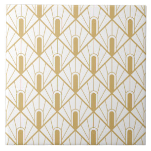 Luxury Gold and White Art Deco Ceramic Tile