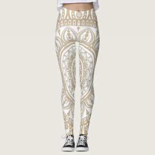 Luxury gold and white design Mandala floral Yoga Leggings